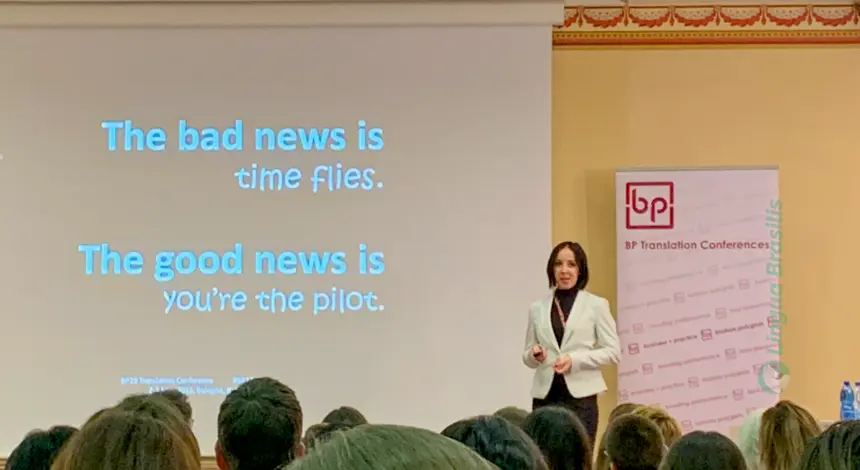 Palestra de Iwona Piątkowska durante o congresso de tradução BP19 em Bolonha