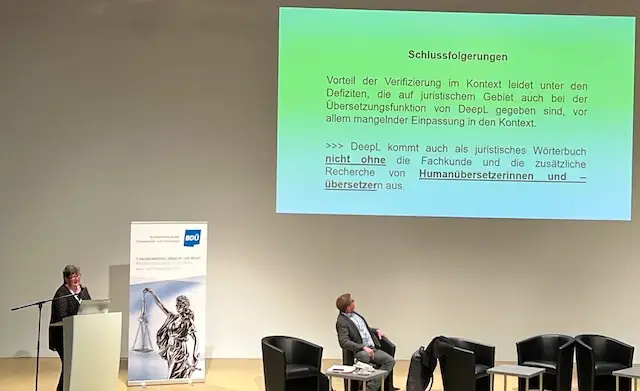 Vortrag von Corinna Schlüter-Ellner zum Einsatz vom maschinellen Übersetzungssystem DeepL als Wörterbuch bei Rechtsübersetzungen