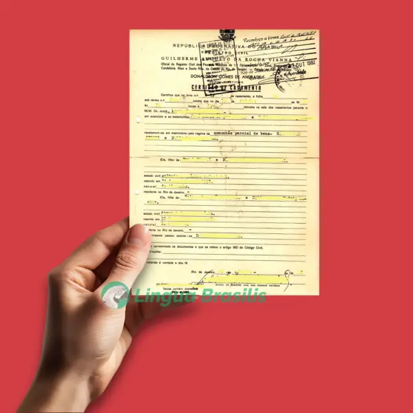 Certidão de Casamento em breve relato emitida em 1982